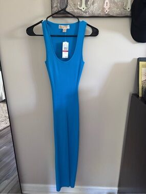 Michael Kors Bright Blue Ribbed Maxi Tank Dress